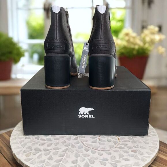 Sorel BLAKE WATERPROOF Blackened Brown Leather Block Heel Ankle Boots Women’s 8. - Picture 10 of 13